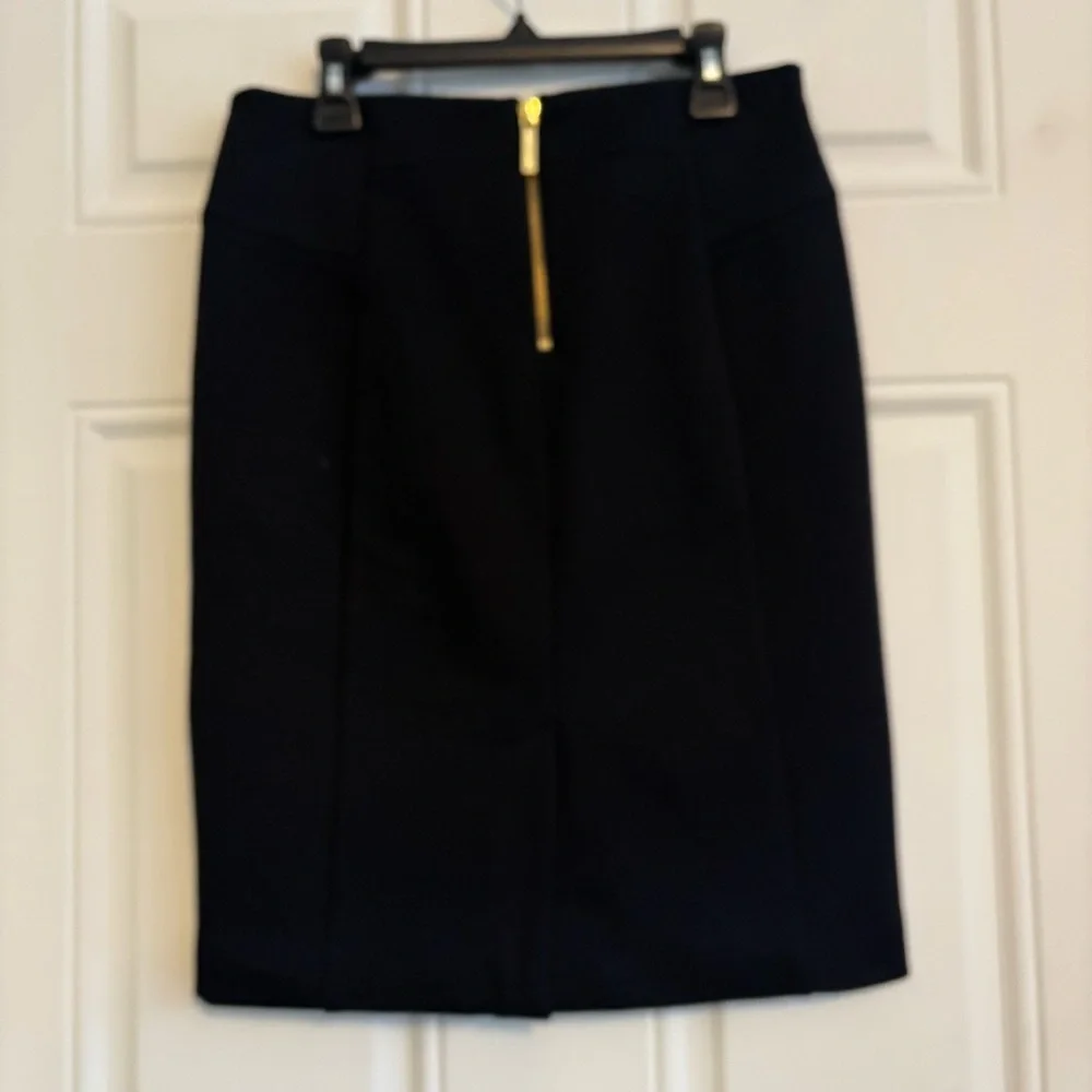 Michael Kors Classic Black Pencil Skirt With Gold Zipper Accents, Size 2